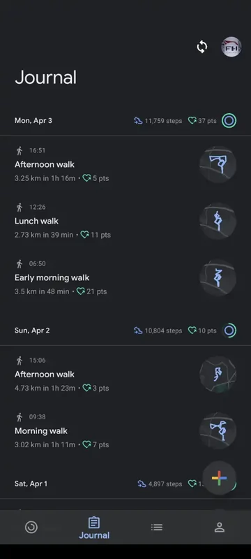 Screenshot of the Google Fit application with tracking data.